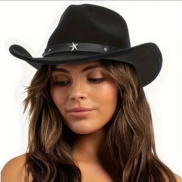 Adjustable Black Felt Cowboy Hat Unisex Western Style - Picture 6 of 6